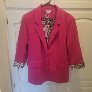 ANDREE BY UNIT Hot Pink Blazer with Leopard Print Lining